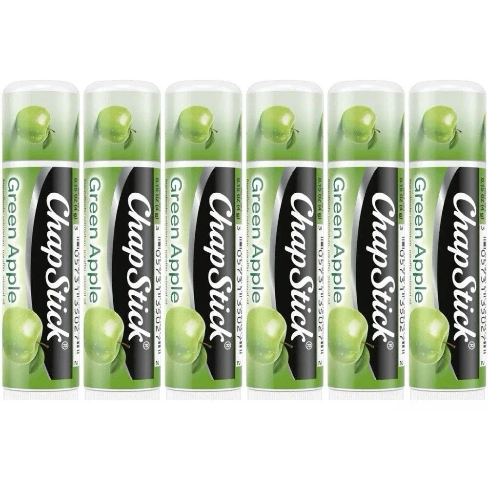 6 Pack of CHAPSTICK Green Apple Lip Balm, 0.15 oz Individual Tubes - Sealed!